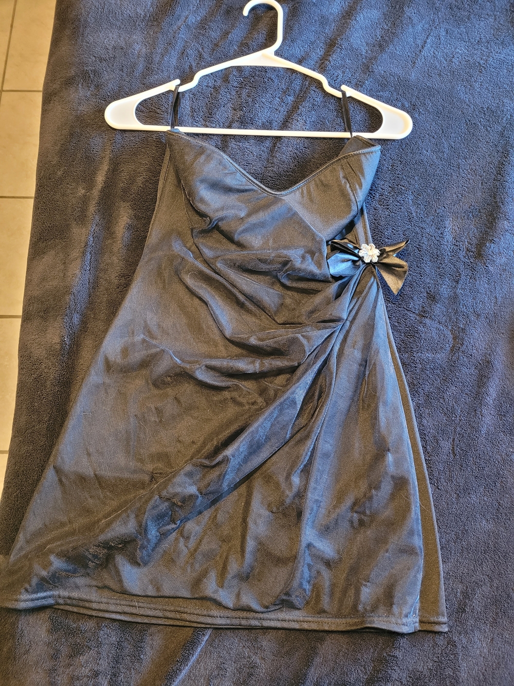 Black Strapless Mini Dress with Side Bow Accent